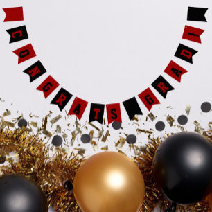 Black and Red School Colors Graduation Bunting Flags