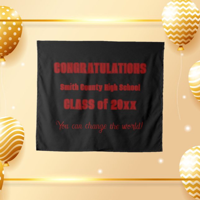 Black and Red School Colors Graduation Tapestry (In Situ Party)