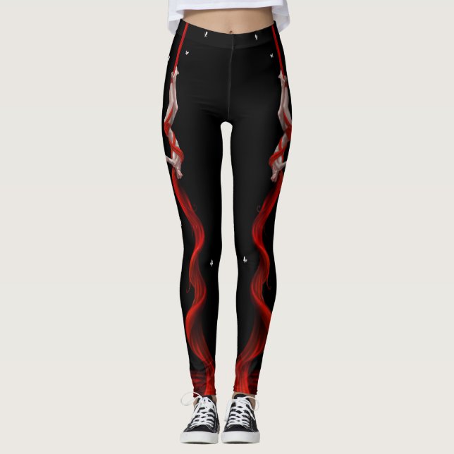 Black and Red Silks Leggings, Aerialist, Leggings (Front)