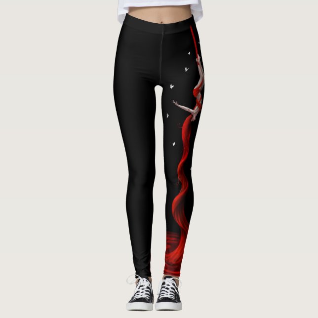 Black and Red Silks Leggings, Aerialist, Leggings (Front)