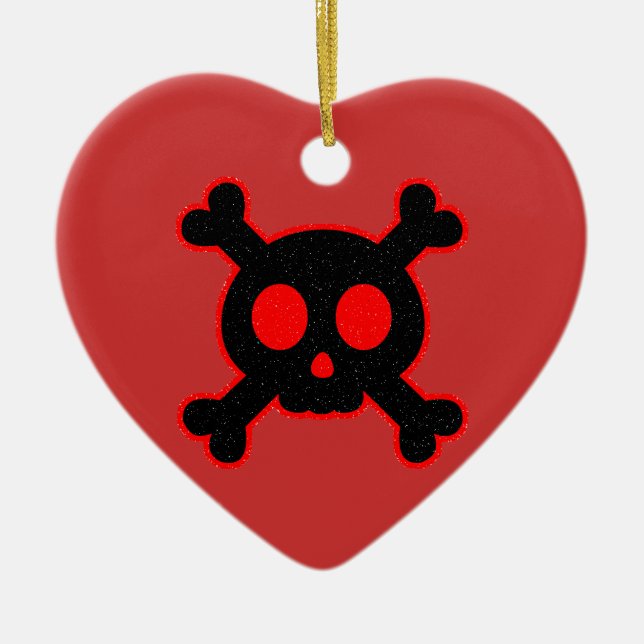 Black and Red Skull Ceramic Ornament (Front)