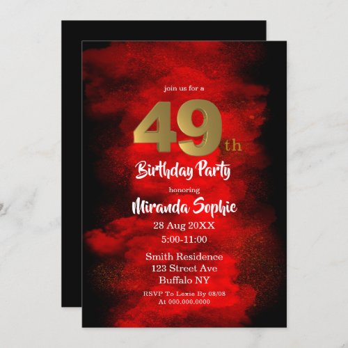 Black and Red Smoke 49th Birthday Invitations 