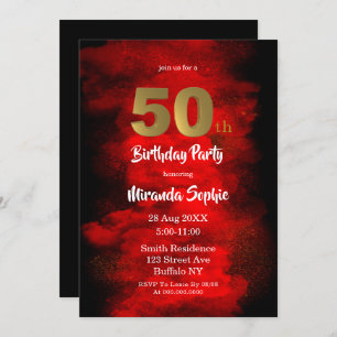 Black and Red Smoke 50th Birthday Invitations