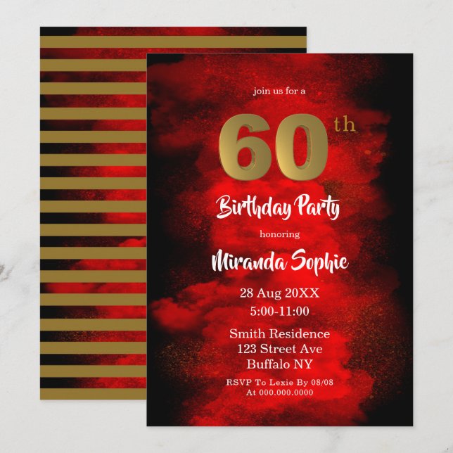 Black and Red Smoke 60th Birthday Invitations (Front/Back)