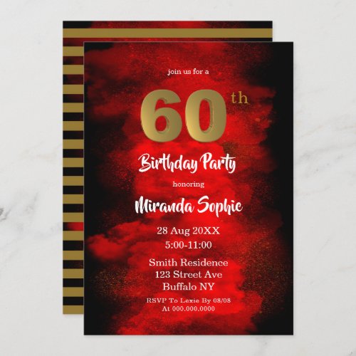 Black and Red Smoke 60th Birthday Invitations