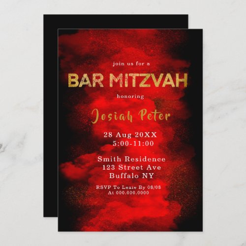 Black and Red Smoke Bar Mitzvah Invitations