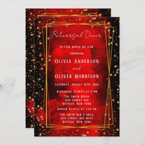 Black and Red Smokey Geometric Rehearsal Dinner Invitation