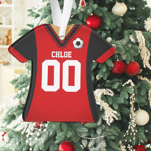 Black and Red Soccer Jersey Ornament