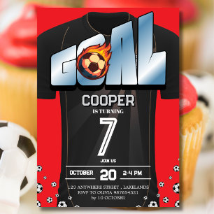 Black and Red Soccer Shirt Birthday Party Invitation
