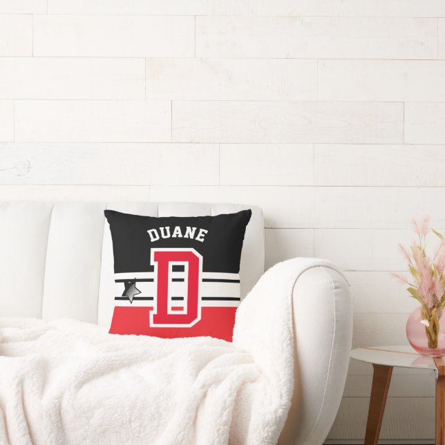 Black and Red Sport Letter Throw Pillow (Couch)