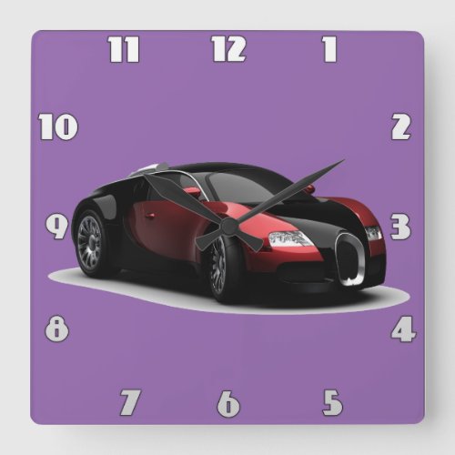 Black and red sports car  square wall clock