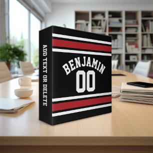 Black and Red Sports Jersey Custom Name Number 3 Ring Binder
