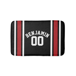 Black and Red Sports Jersey Custom Name Number Bathroom Mat