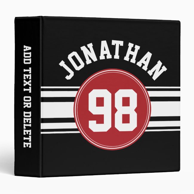 Black and Red Sports Jersey Custom Name Number Binder