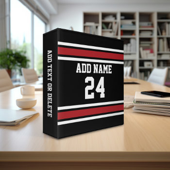 Black And Red Sports Jersey Custom Name Number Binder by MyRazzleDazzle at Zazzle