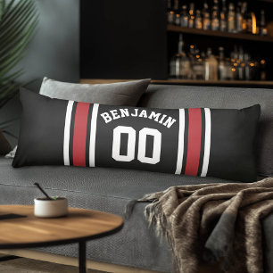 Black and Red Sports Jersey Custom Name Number Body Pillow