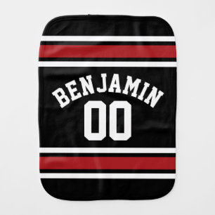 Black and Red Sports Jersey Custom Name Number Burp Cloth