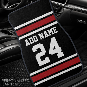 Black and Red Sports Jersey Custom Name Number Car Mat