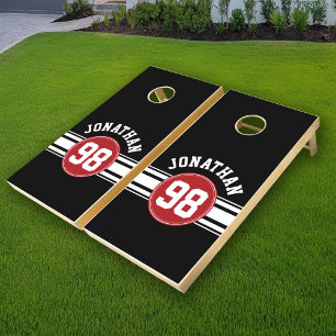 Black and Red Sports Jersey Custom Name Number Cornhole Set
