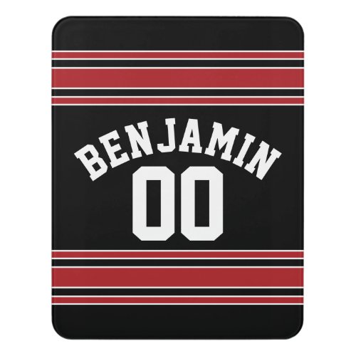 Black and Red Sports Jersey Custom Name Number Door Sign