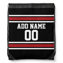 Black and Red Sports Jersey Custom Name Number Drawstring Bag Black and Red Sports Jersey Custom Name Number Drawstring Bag