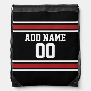 Black and Red Sports Jersey Custom Name Number Drawstring Bag
