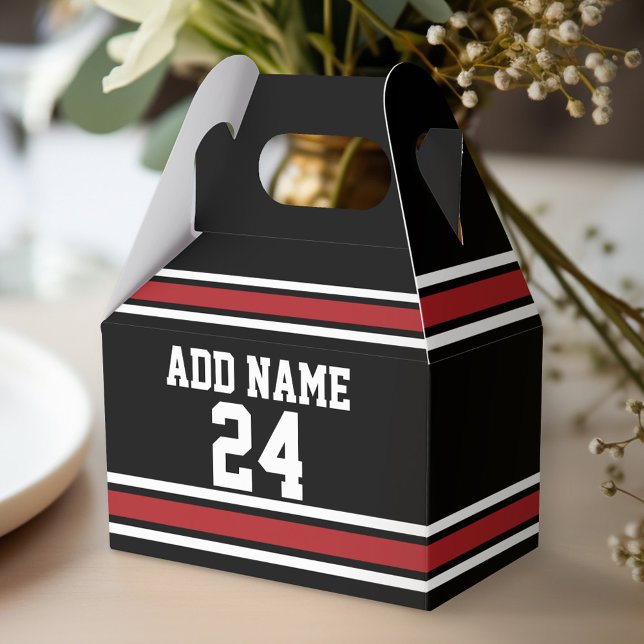 Black and Red Sports Jersey Custom Name Number Favor Boxes (Personalized favor box - birthday party)