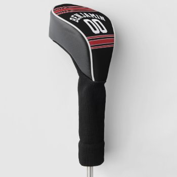 Black And Red Sports Jersey Custom Name Number Golf Head Cover by MyRazzleDazzle at Zazzle