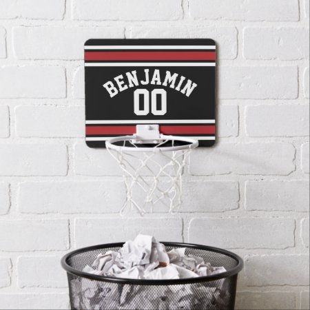 Black And Red Sports Jersey Custom Name Number Mini Basketball Hoop