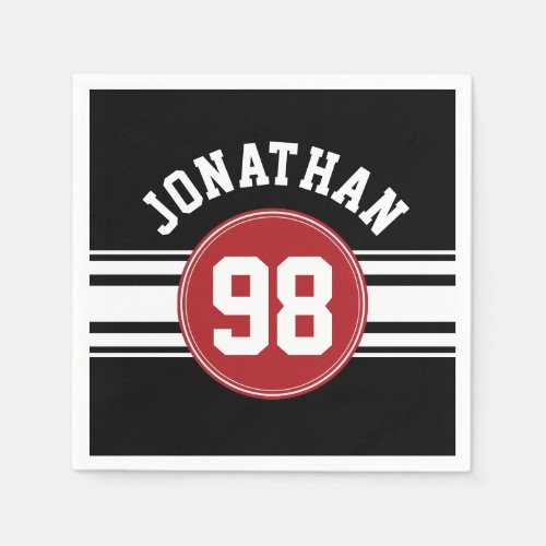 Black and Red Sports Jersey Custom Name Number Napkins