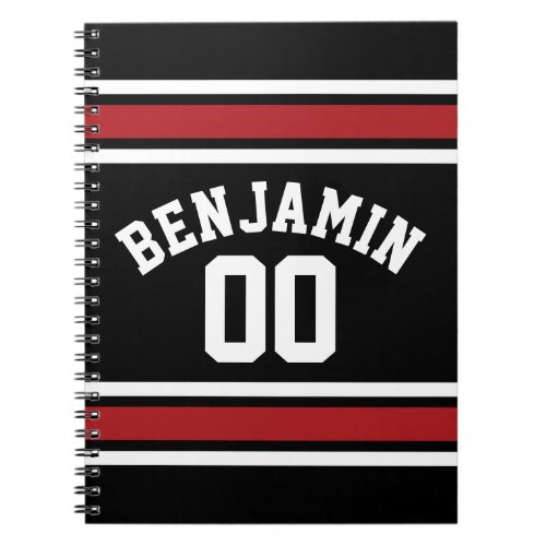 Black and Red Sports Jersey Custom Name Number Notebook