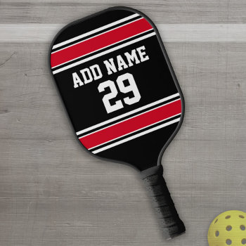 Black And Red Sports Jersey - Custom Name Number Pickleball Paddle by MyRazzleDazzle at Zazzle