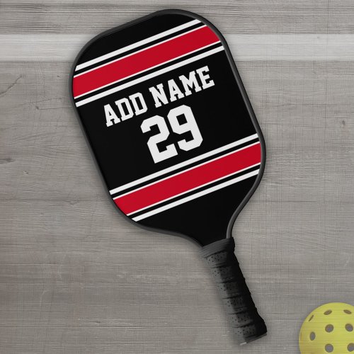 Black and Red Sports Jersey _ Custom Name Number Pickleball Paddle