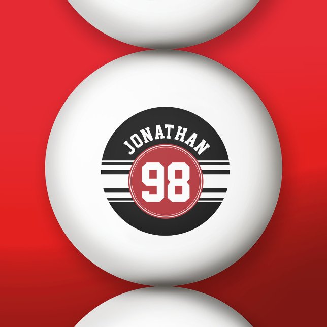 Black and Red Sports Jersey Custom Name Number Ping-Pong Ball (Custom Ping Pong Balls)