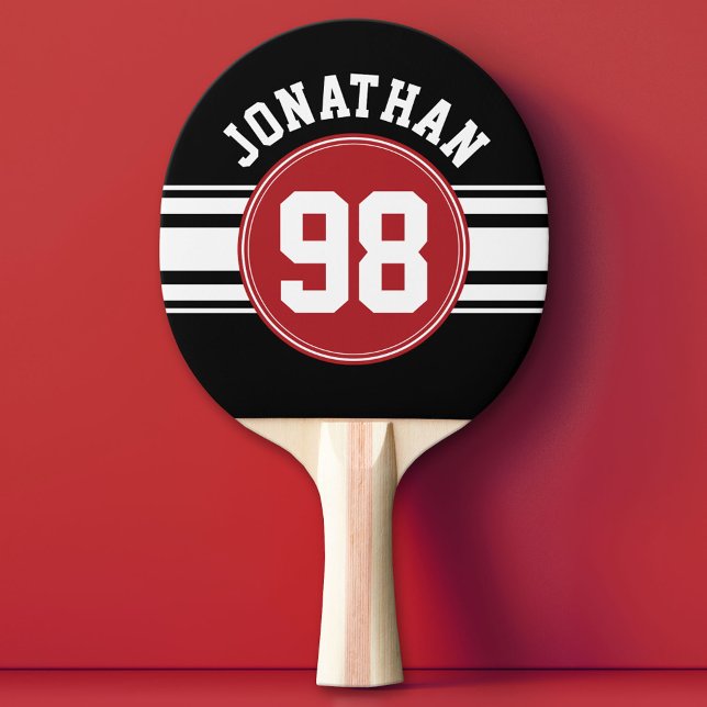 Black and Red Sports Jersey Custom Name Number Ping-Pong Paddle (Custom Ping Pong Paddle - Team or College colors Sports Jersey)