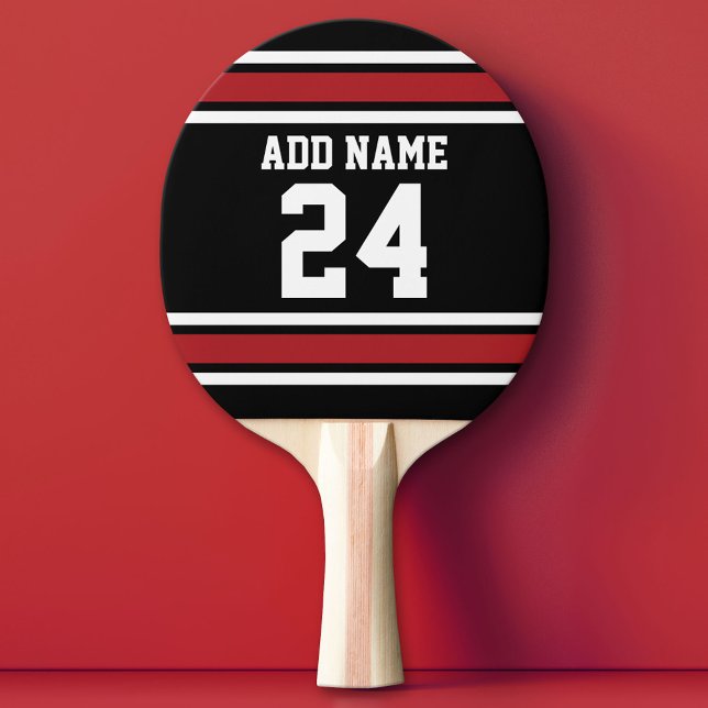 Black and Red Sports Jersey Custom Name Number Ping-Pong Paddle (Custom Ping Pong Paddle - Team or College colors Sports Jersey)