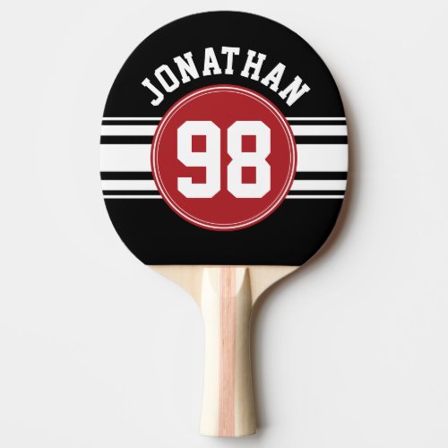 Black and Red Sports Jersey Custom Name Number Ping_Pong Paddle