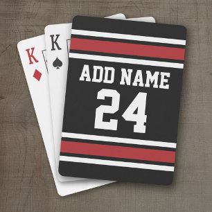 Black and Red Sports Jersey Custom Name Number Poker Cards