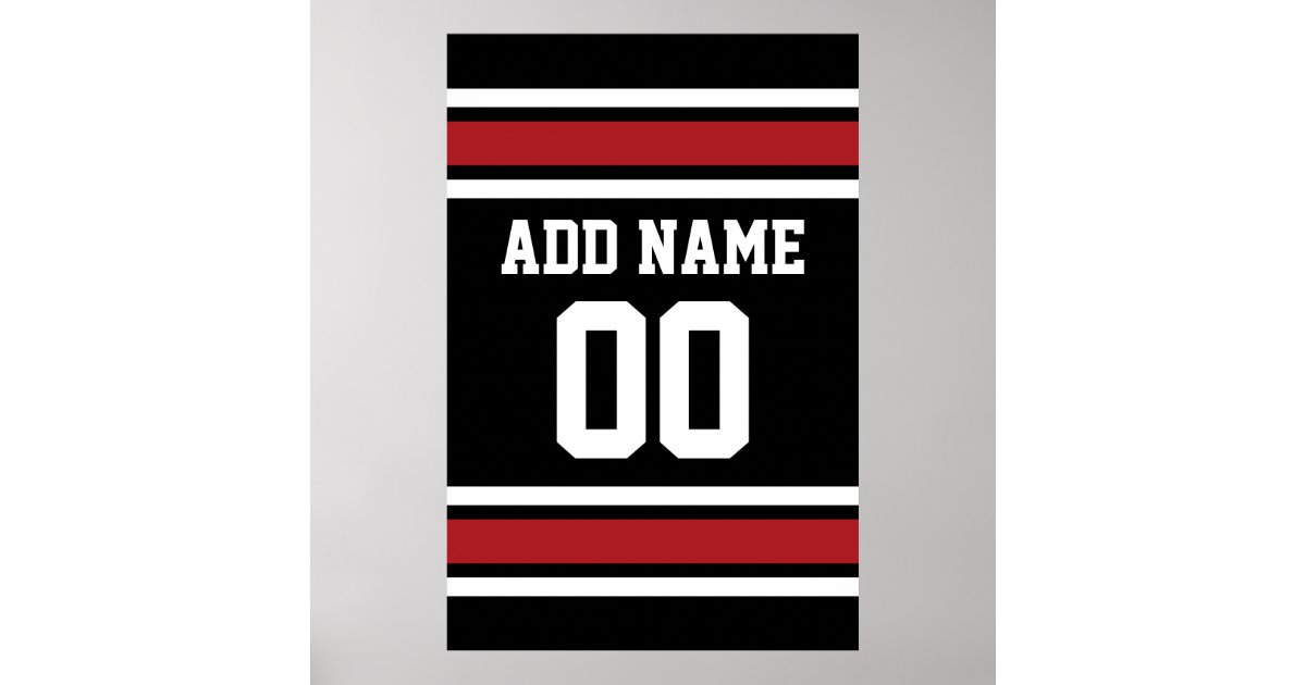 Black and Red Sports Jersey Custom Name Number Poster | Zazzle
