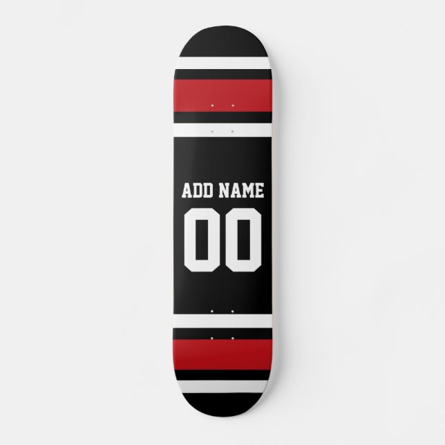 Black and Red Sports Jersey Custom Name Number Skateboard (Front)