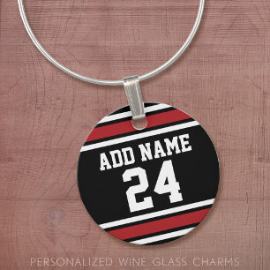 Black and Red Sports Jersey Custom Name Number Wine Charm