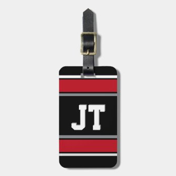 Black And Red Sports Stripes Personalized Luggage Tag by FalconsEye at Zazzle