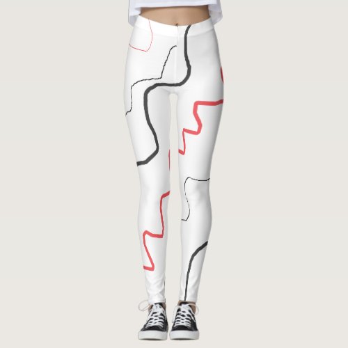 Black and Red Squiggly Lines Leggings