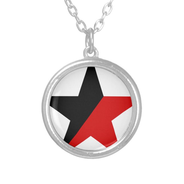 Black and Red Star Anarcho-Syndicalism Anarchism Silver Plated Necklace (Front)