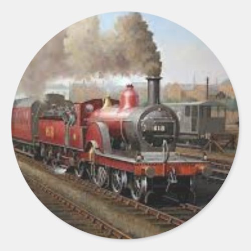 Black and red steam engine pulling a train sticker