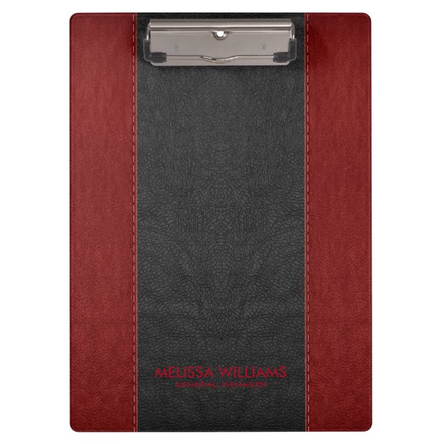 Black and red stitched faux leather clipboard (Front)
