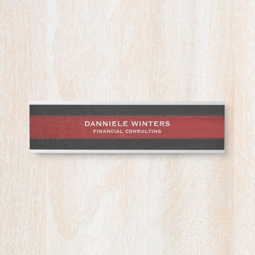 Black and red stitched leather texture door sign