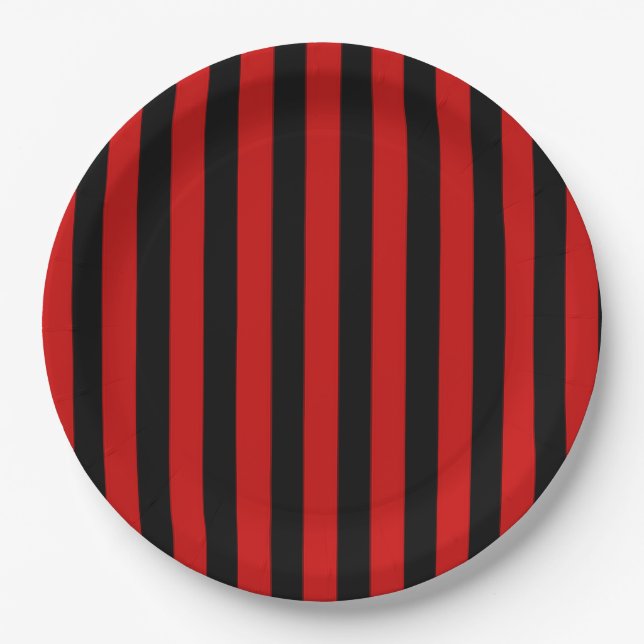 Black and Red Stripe Paper Plates (Front)