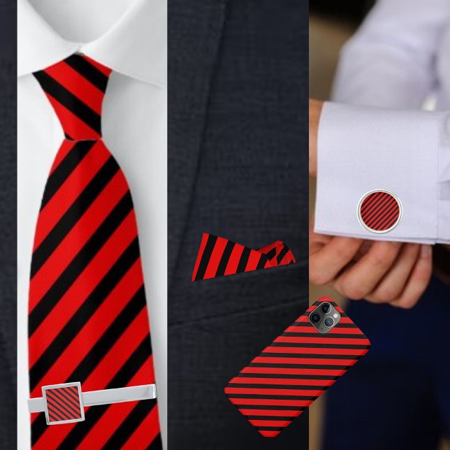 Black And Red Striped Abstract Pattern  Silver Finish Tie Bar (Creator Uploaded)