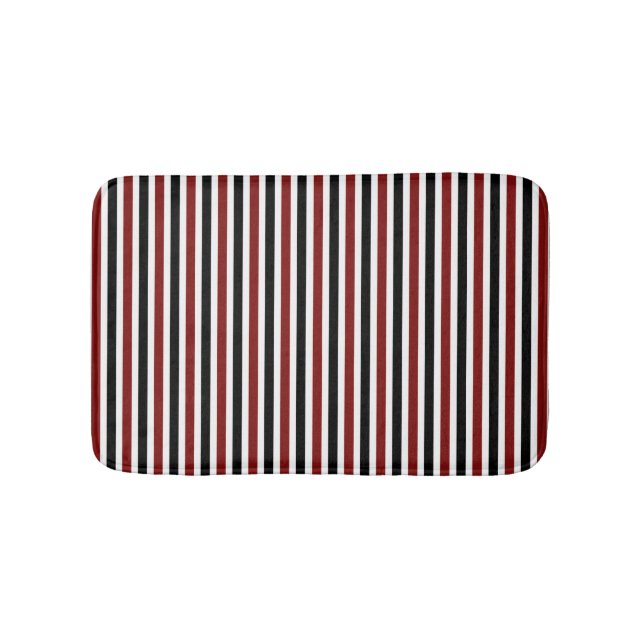 Black and red striped pattern modern bathroom mat (Front)